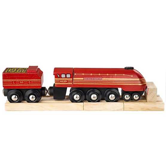 Bigjigs Rail replika lokomotive Duchess of Hamilton + 3 tiri