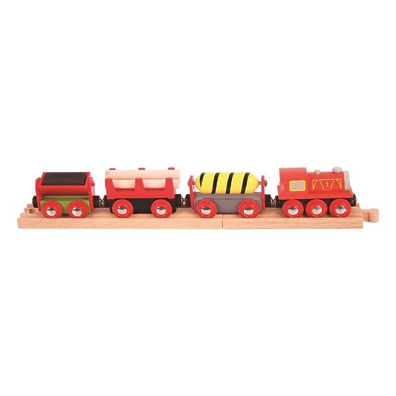 Bigjigs Rail Tovorni vlak rdeč + 3 tiri