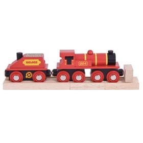 Rdeča lokomotiva Bigjigs Rail s tenderjem + 3 tiri
