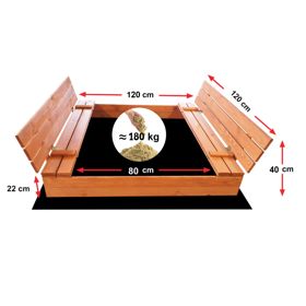 Zaprt peskovnik s klopmi 120 x 120 - impregniran, Ourbaby®